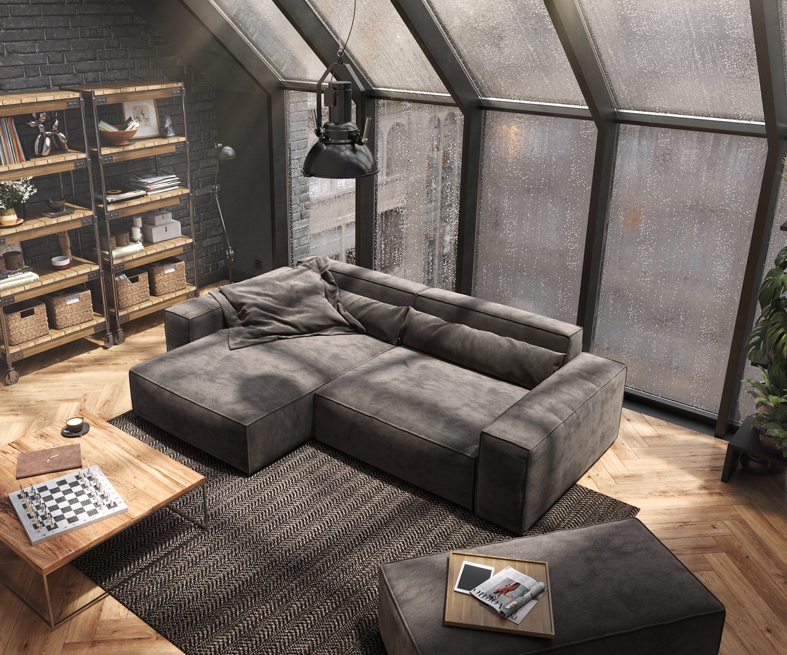 Sarokkanapé Sirpio XL 270x170 cm mikroszálas khaki barna rekamié változtatható puffal - Image 5