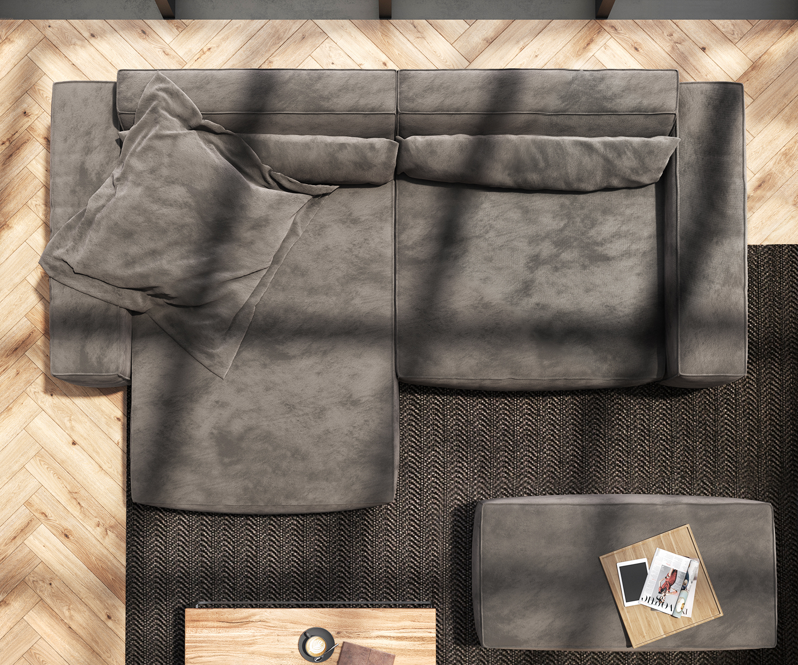 Sarokkanapé Sirpio XL 270x170 cm mikroszálas khaki barna rekamié változtatható puffal - Image 8