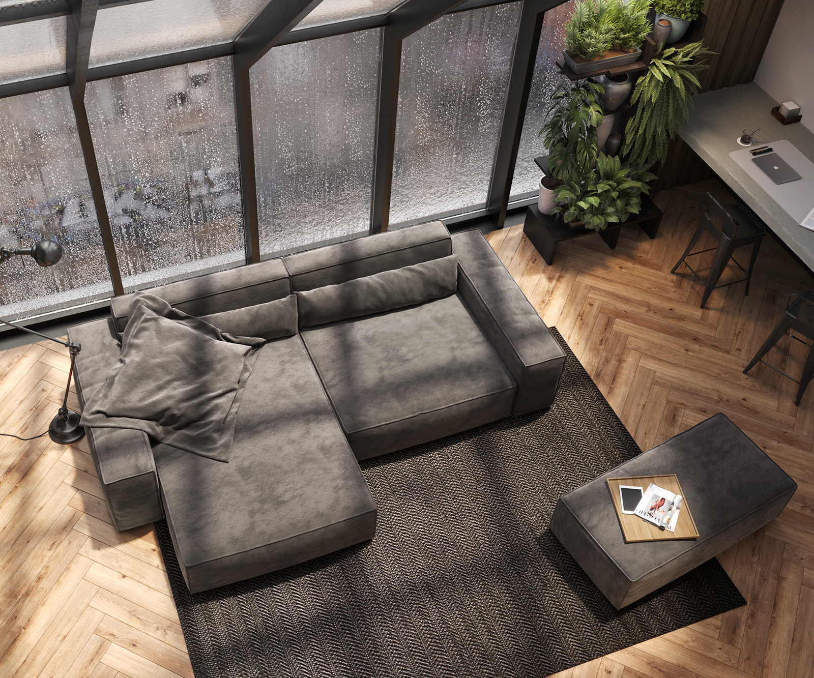 Sarokkanapé Sirpio XL 270x170 cm mikroszálas khaki barna rekamié változtatható puffal - Image 4