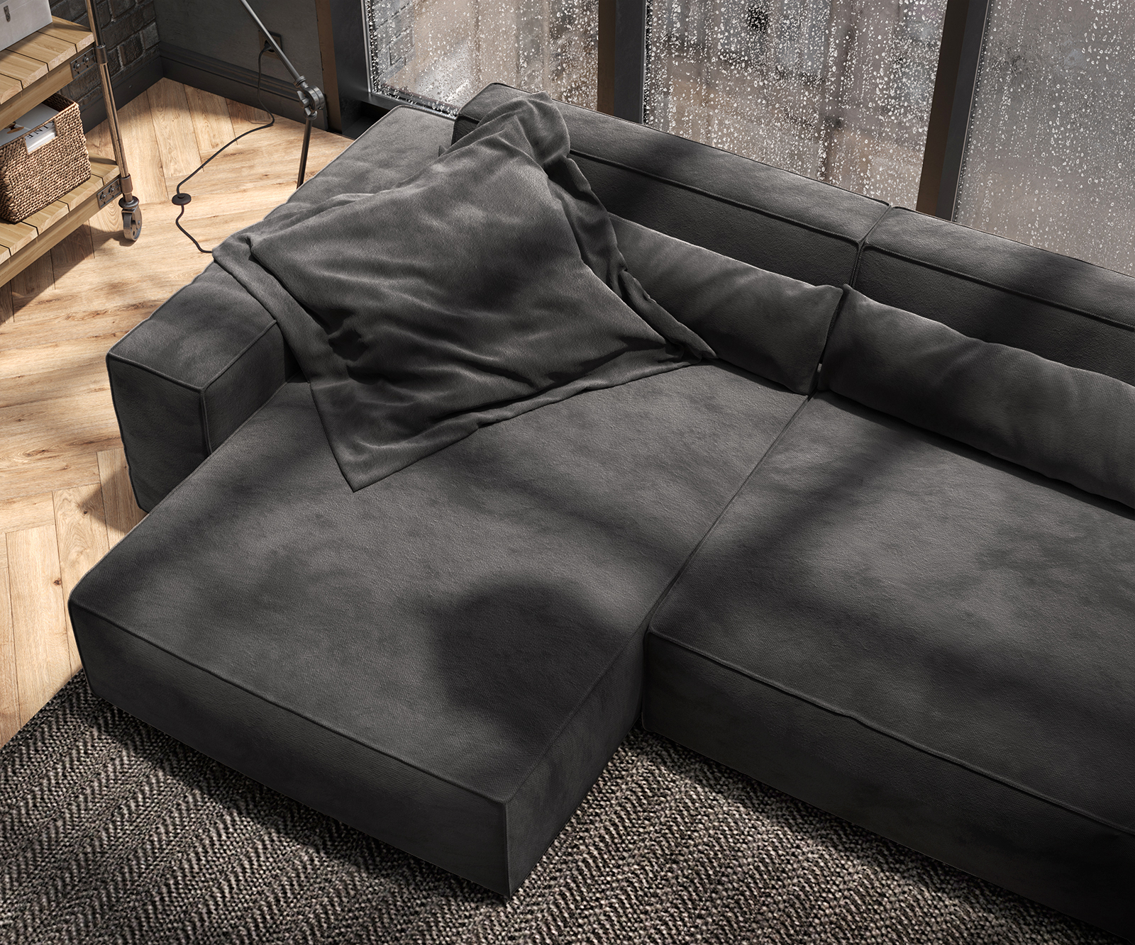 Sarokkanapé Sirpio XL 270x170 cm mikroszálas fekete rekamié változtatható puffal - Image 6