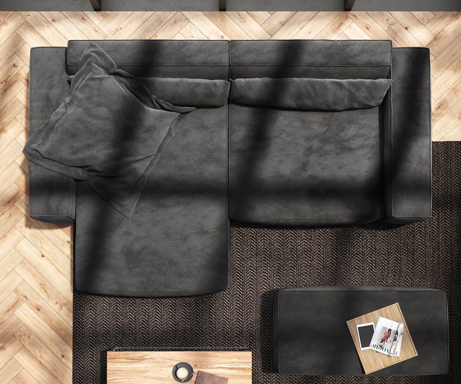 Sarokkanapé Sirpio XL 270x170 cm mikroszálas fekete rekamié változtatható puffal - Image 8