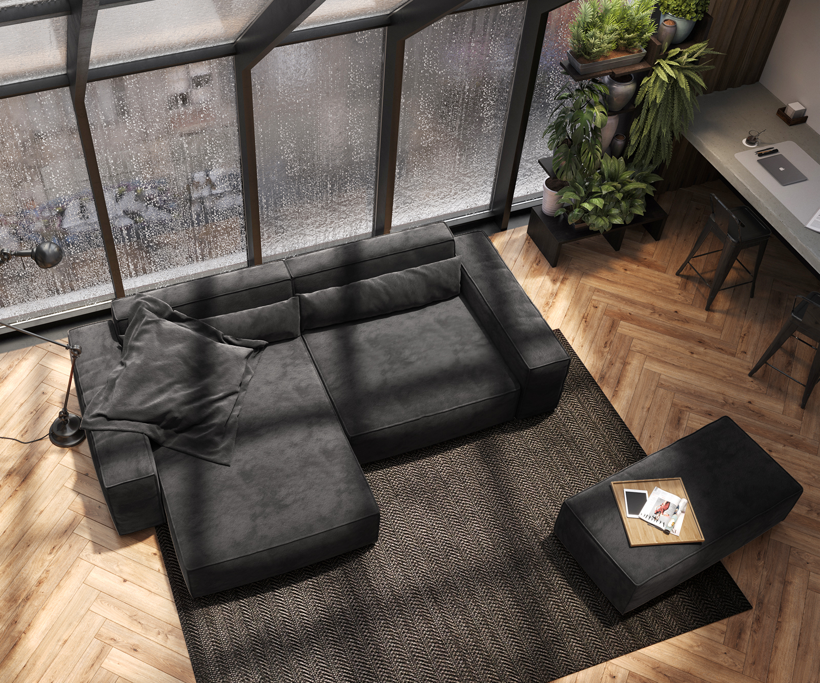 Sarokkanapé Sirpio XL 270x170 cm mikroszálas fekete rekamié változtatható puffal - Image 4