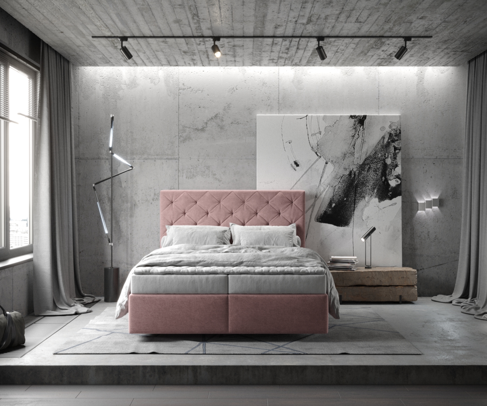 Boxspring ágy Dream-Great 140x200 cm mikroszálas rózsaszín matraccal és topperrel - Image 2