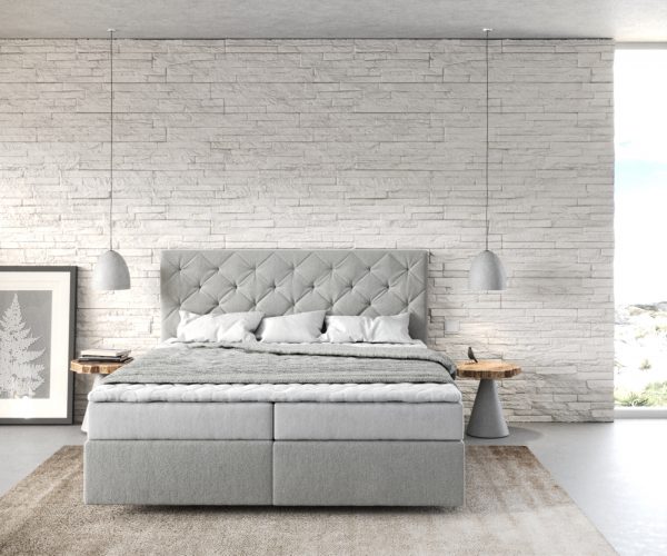 Boxspring ágy Dream-Great 160x200 cm mikroszálas ezüstszürke matraccal és topperrel - Image 2