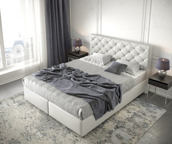 Boxspring ágy Dream-Great 160x200 cm műbőr fehér matraccal és topperrel - Image 4