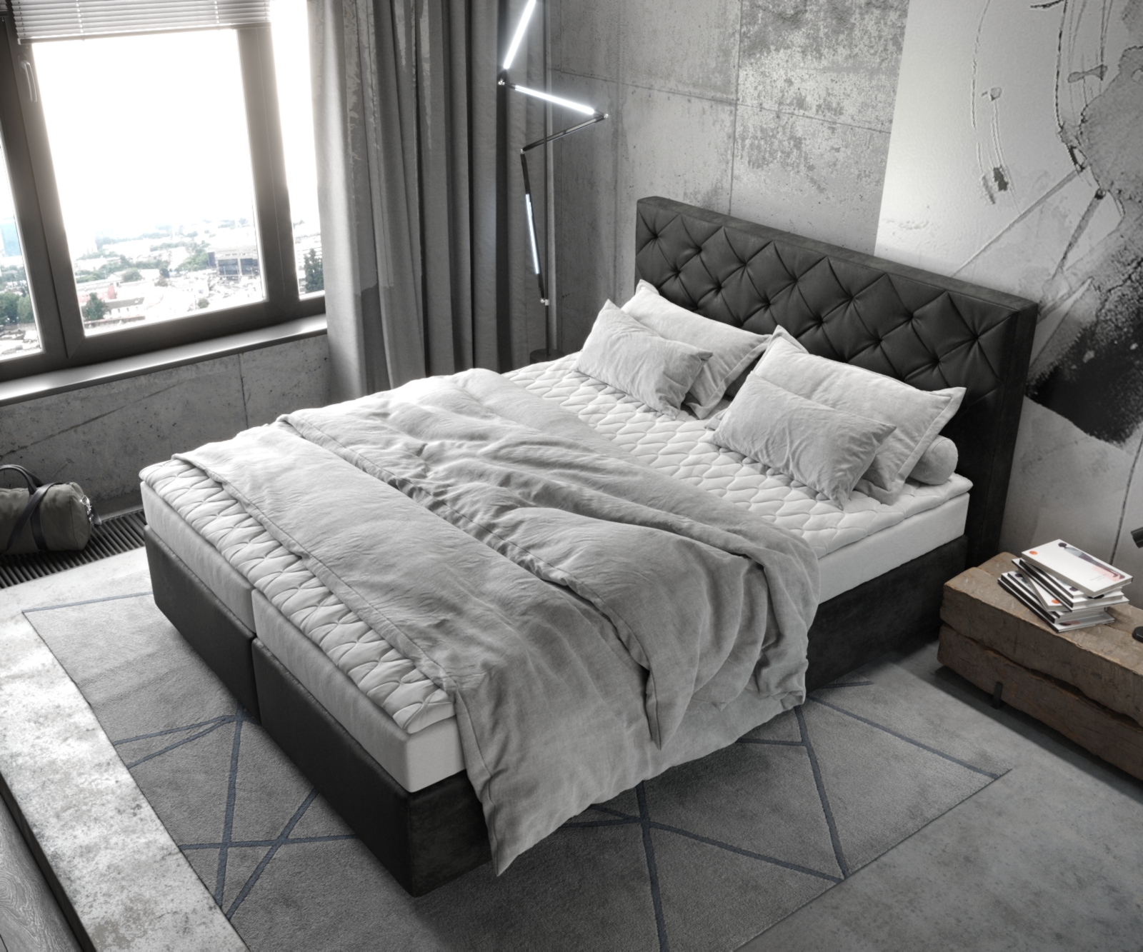 Boxspring ágy Dream-Great 160x200 cm mikroszálas antracit vintage matraccal és topperrel - Image 4