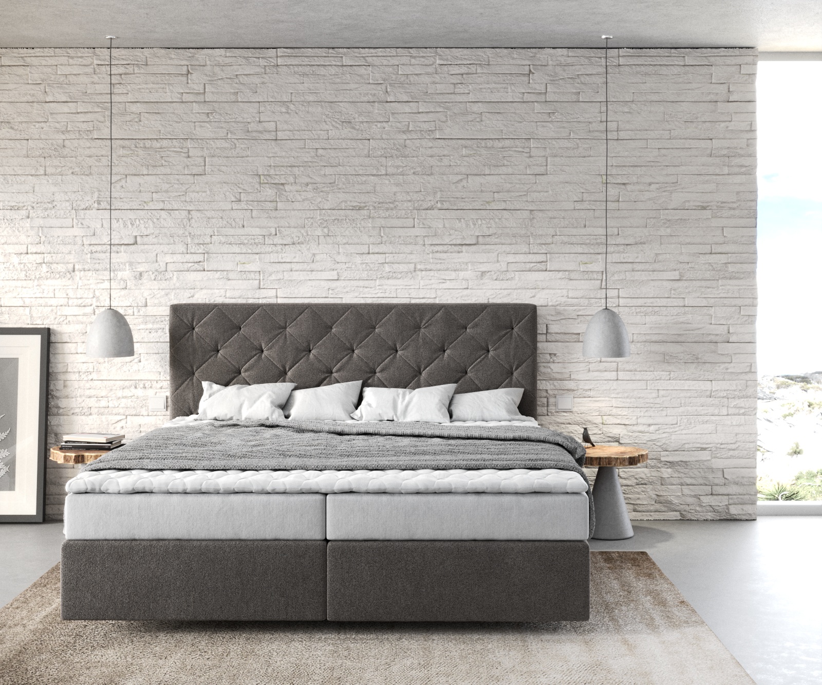 Boxspring postel Dream-Great 180x200 cm mikrovlákno kamenně šedá s matrací a topperem - Image 2