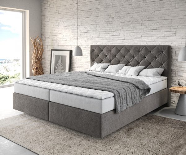 Boxspring postel Dream-Great 180x200 cm mikrovlákno kamenně šedá s matrací a topperem