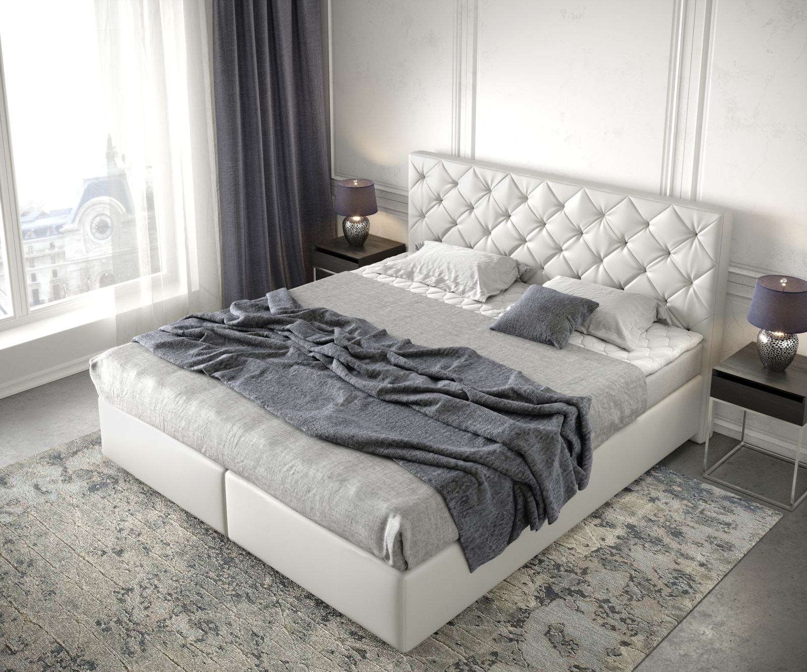 Boxspring postel Dream-Great 180x200 cm koženka bílá s matrací a topperem - Image 4