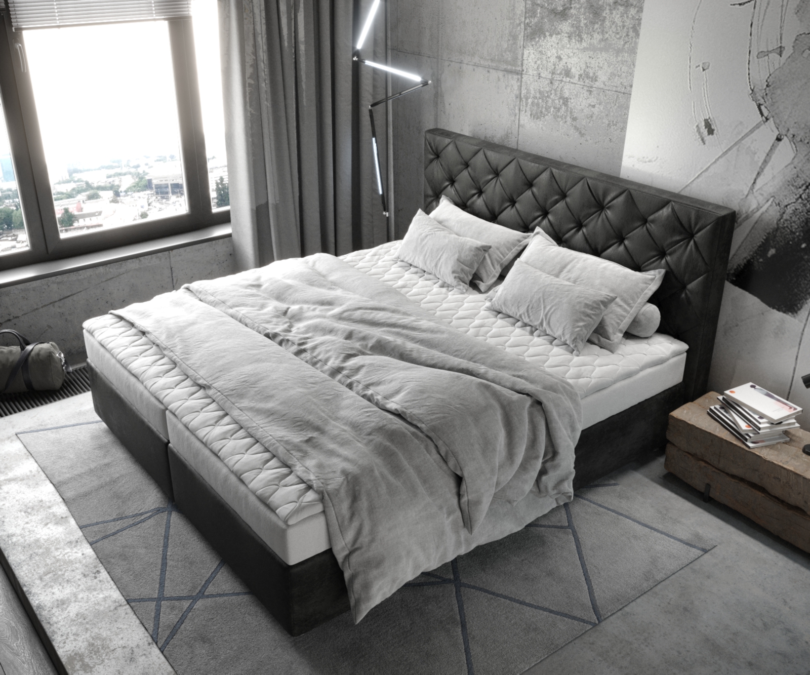 Boxspring ágy Dream-Great 180x200 cm mikroszálas antracit vintage matraccal és topperrel - Image 4