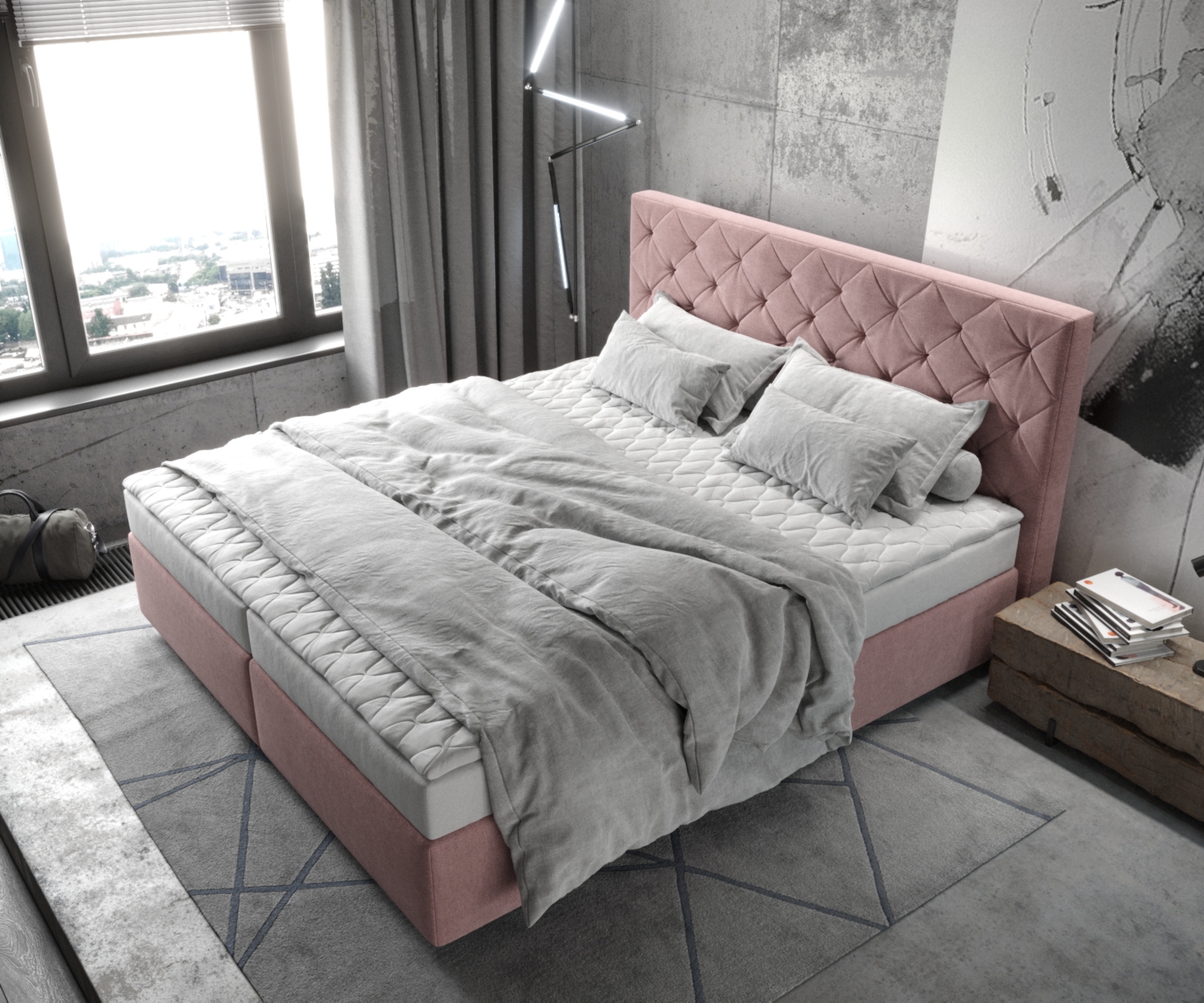 Boxspring postel Dream-Great mikrovlákno růžová 180x200 cm s matrací a topperem - Image 4