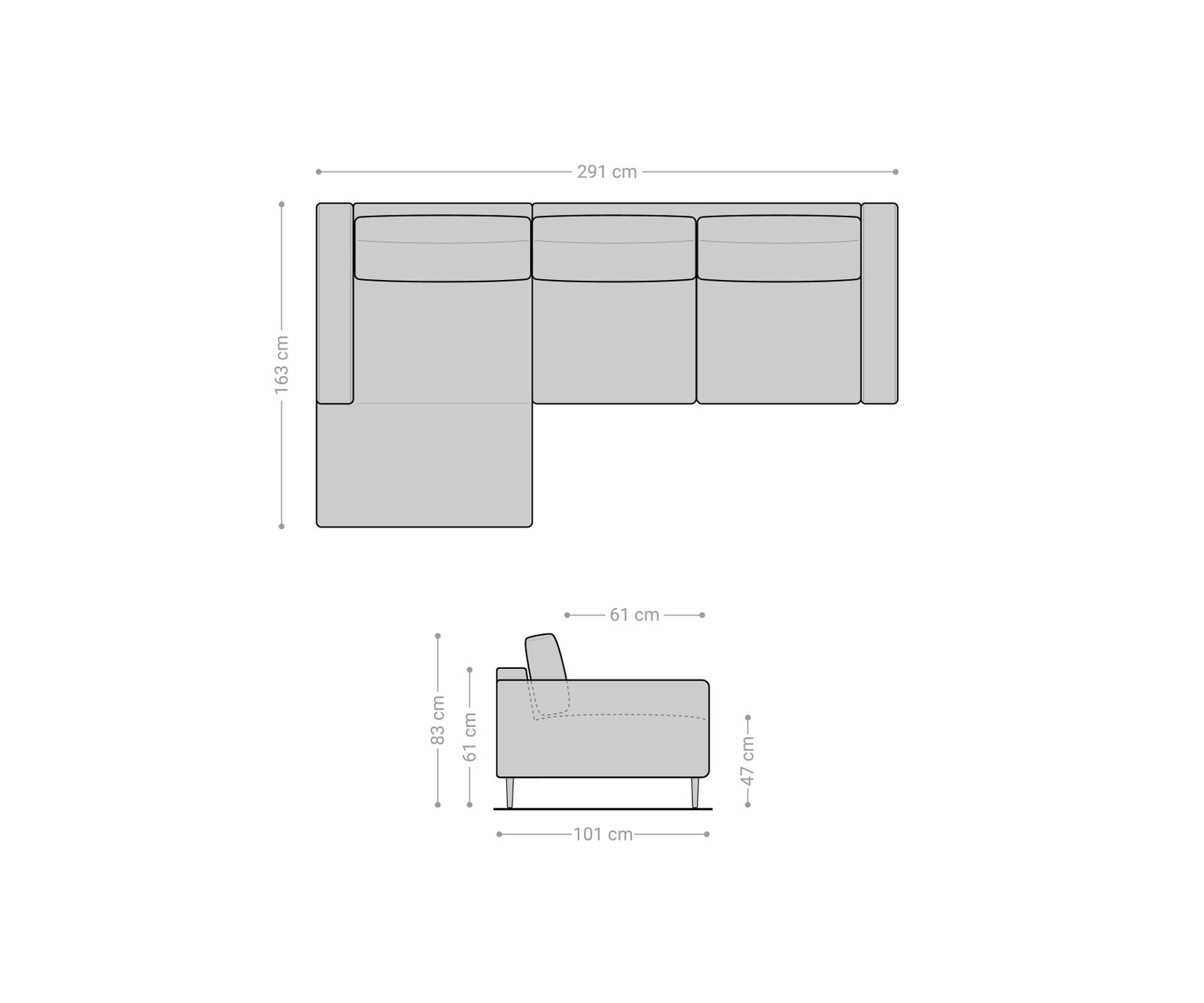 Rohová pohovka Sottil 290 x 165 cm žinylka antracitová lenoška levá - Image 6