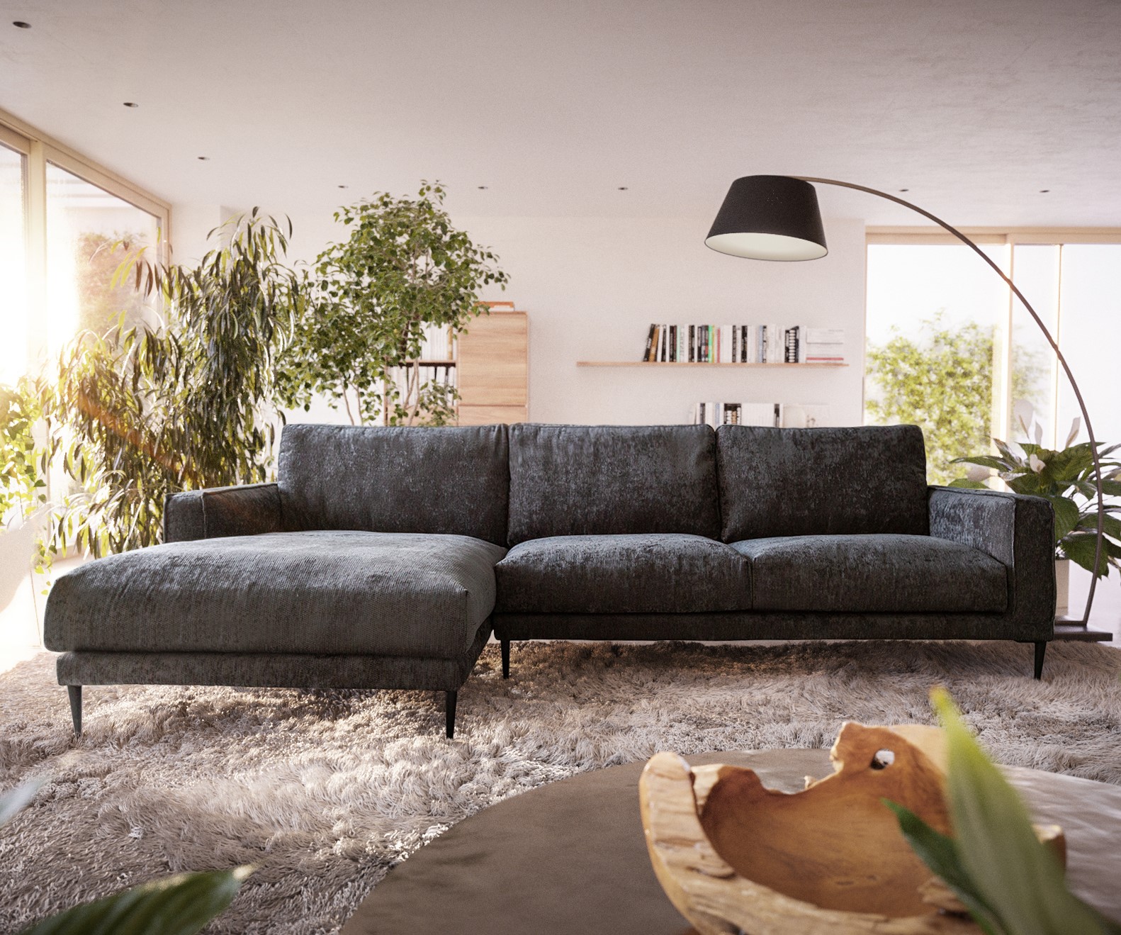 Rohová pohovka Sottil 290 x 165 cm žinylka antracitová lenoška levá - Image 2