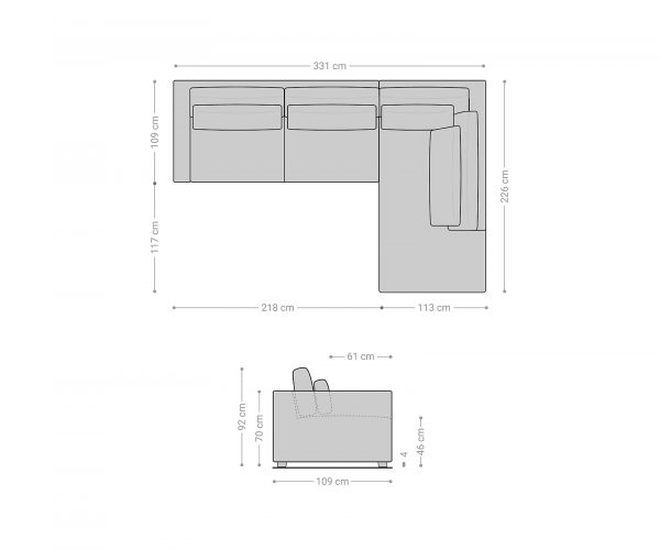 Sarokkanapé Isla 330x225 cm kordbársony bézs jobb oldali rekamié - Image 8