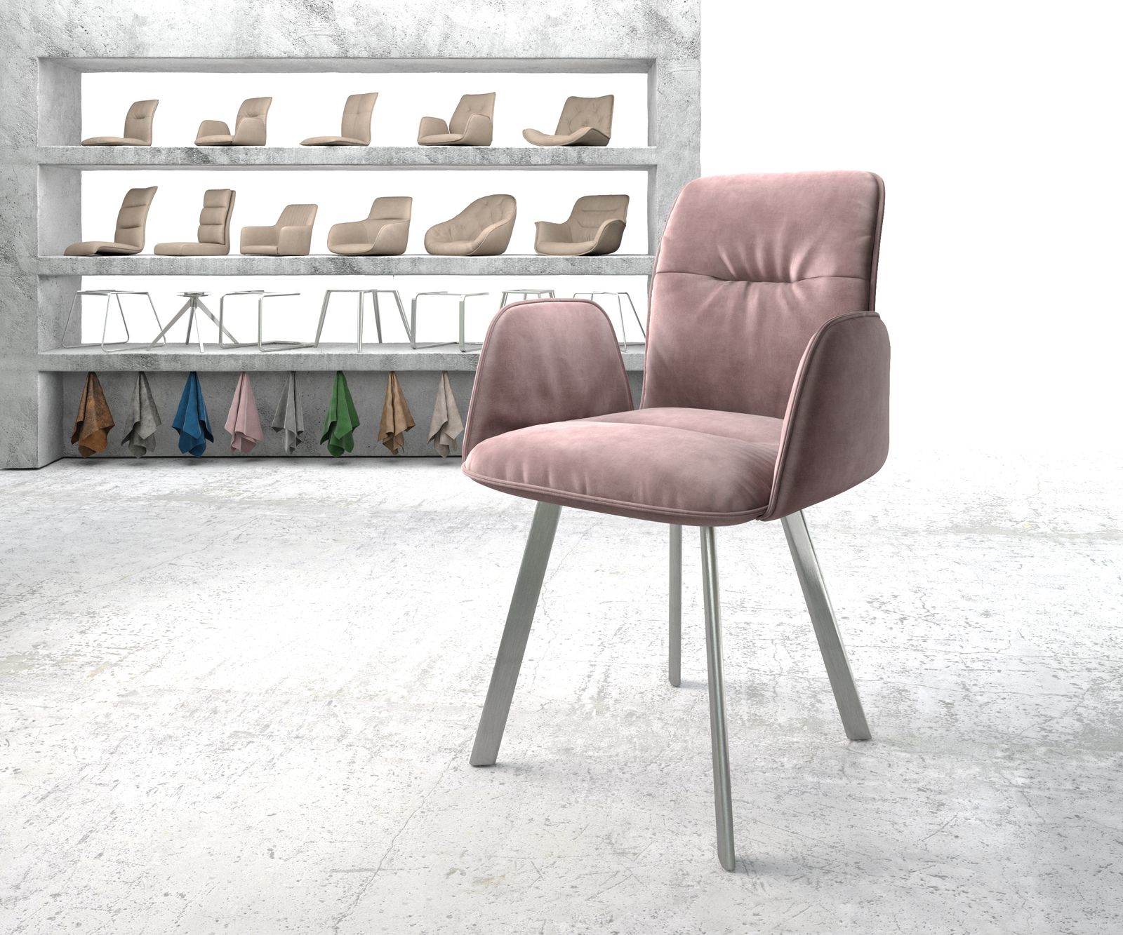 Křeslo Vinja-Flex Velvet Rosé 4-nohé oválné z nerezové oceli