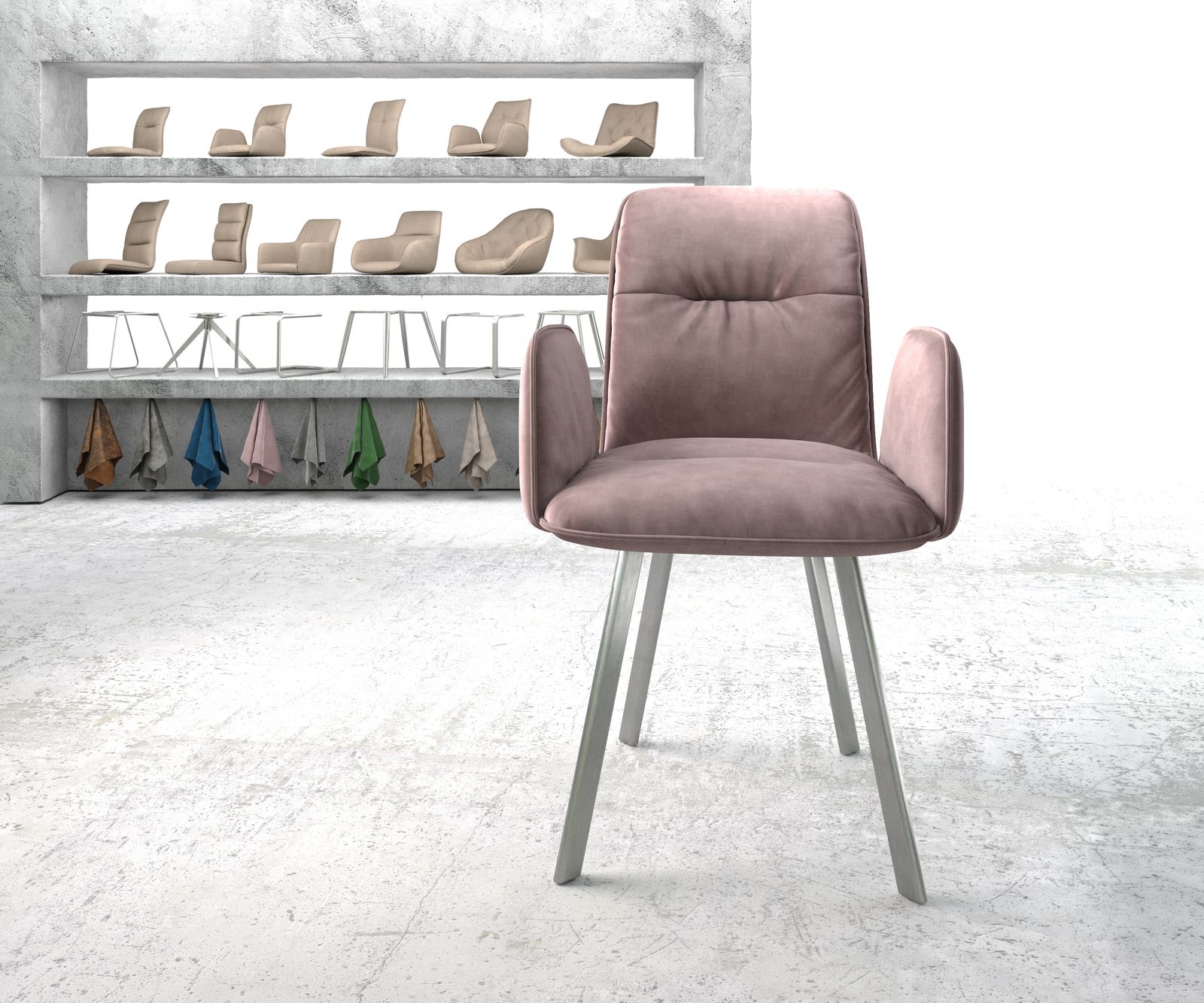 Křeslo Vinja-Flex Velvet Rosé 4-nohé oválné z nerezové oceli - Image 2