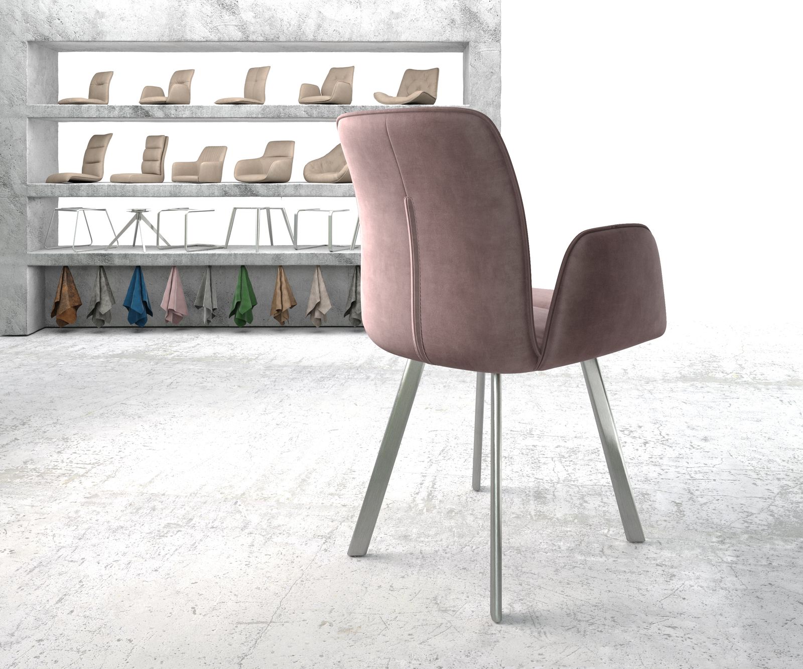 Křeslo Vinja-Flex Velvet Rosé 4-nohé oválné z nerezové oceli - Image 3