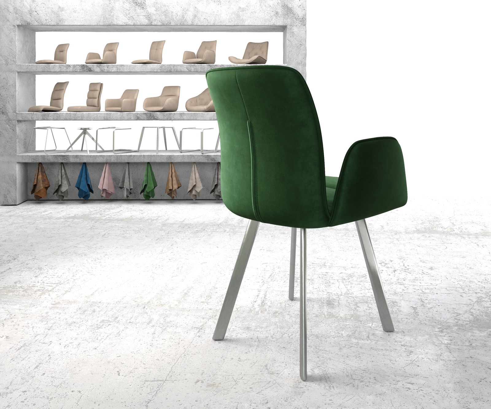 Křeslo Vinja-Flex Velvet Green 4-nohé oválné z nerezové oceli - Image 3