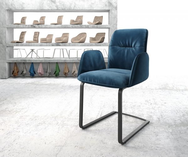 Jídelní židle Flex modrá sametová konzolová podnož plochá černá