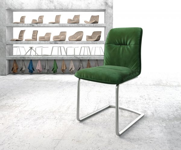 Houpací židle Vinjo-Flex Velvet Green Cantilever Chair Round Stainless Steel