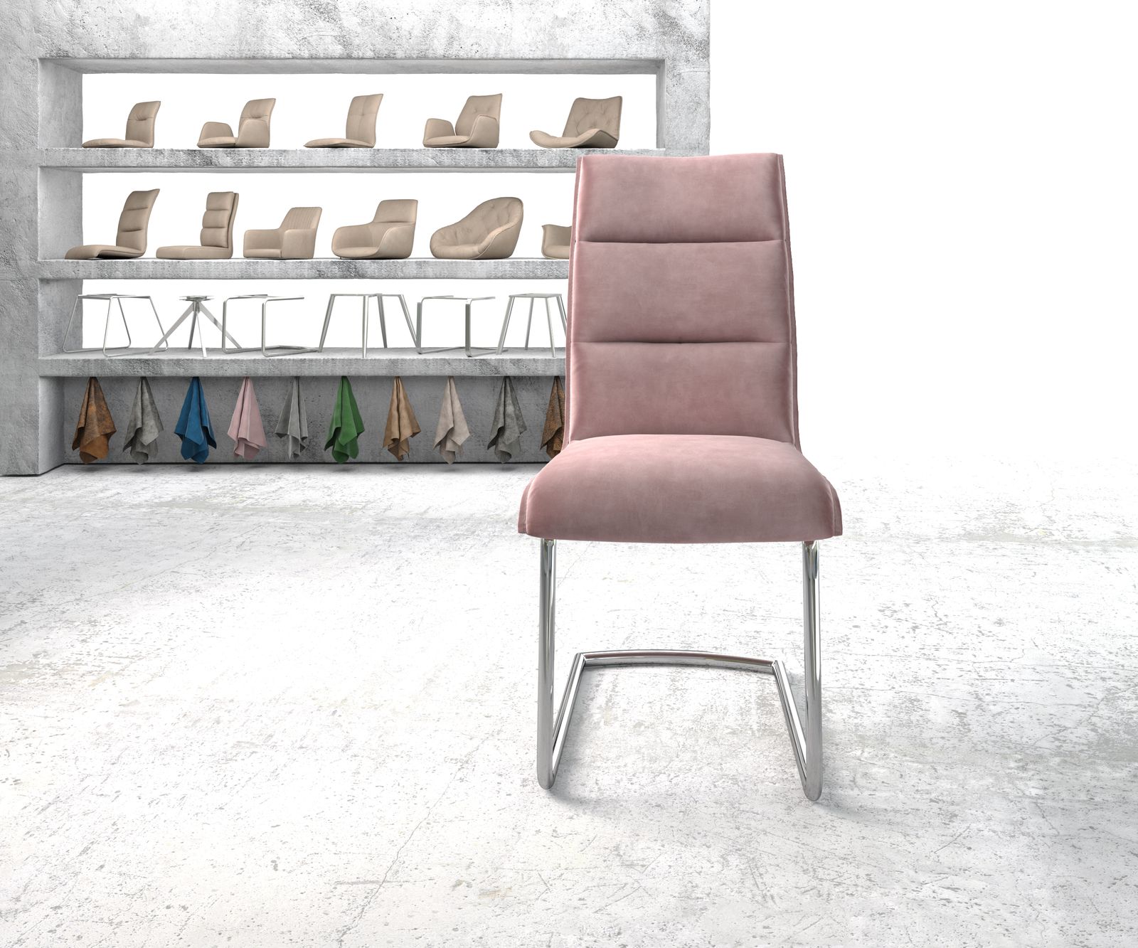 Houpací křeslo Xantus-Flex Velvet Rosé Cantilever Round Chrome - Image 2