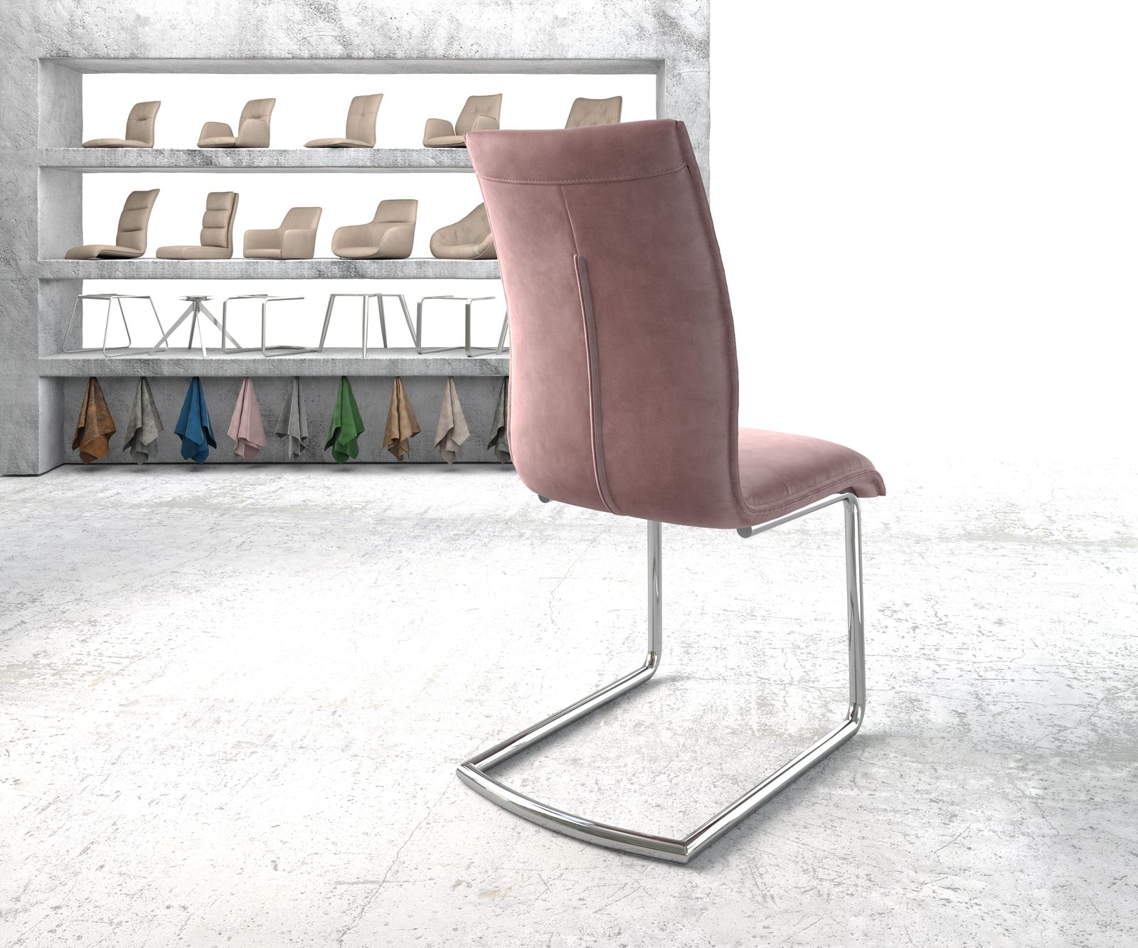 Houpací křeslo Xantus-Flex Velvet Rosé Cantilever Round Chrome - Image 3