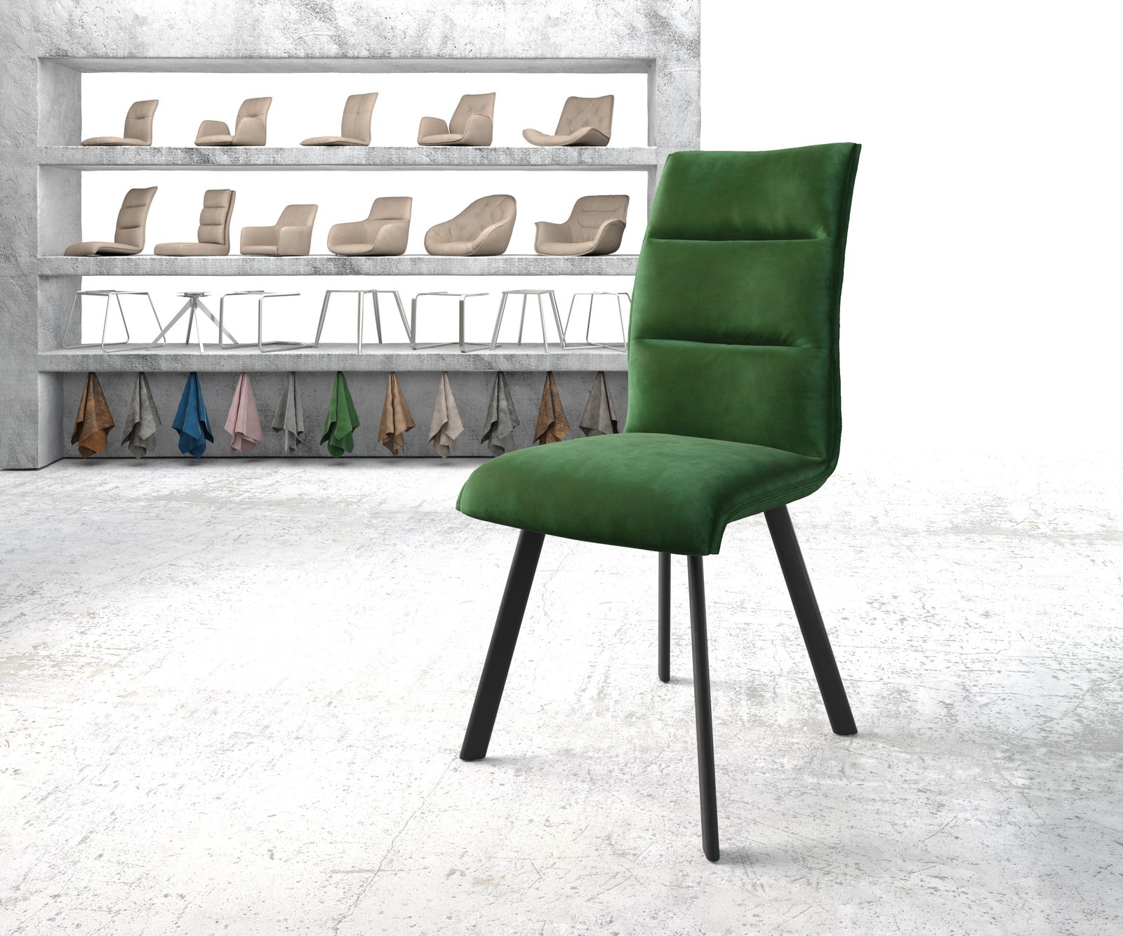 Jídelní židle Xantus-Flex Velvet Green 4-nohá oválná černá