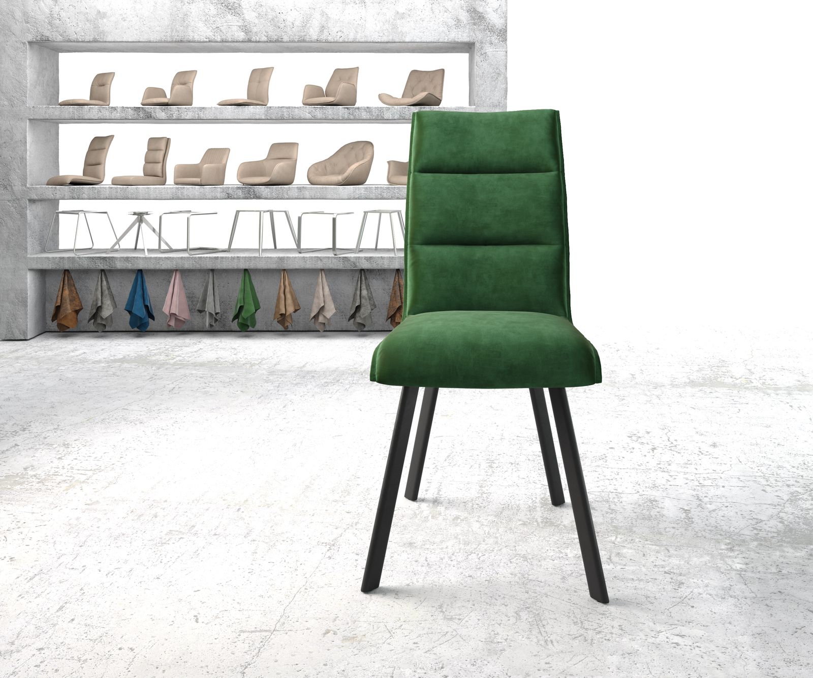 Jídelní židle Xantus-Flex Velvet Green 4-nohá oválná černá - Image 2