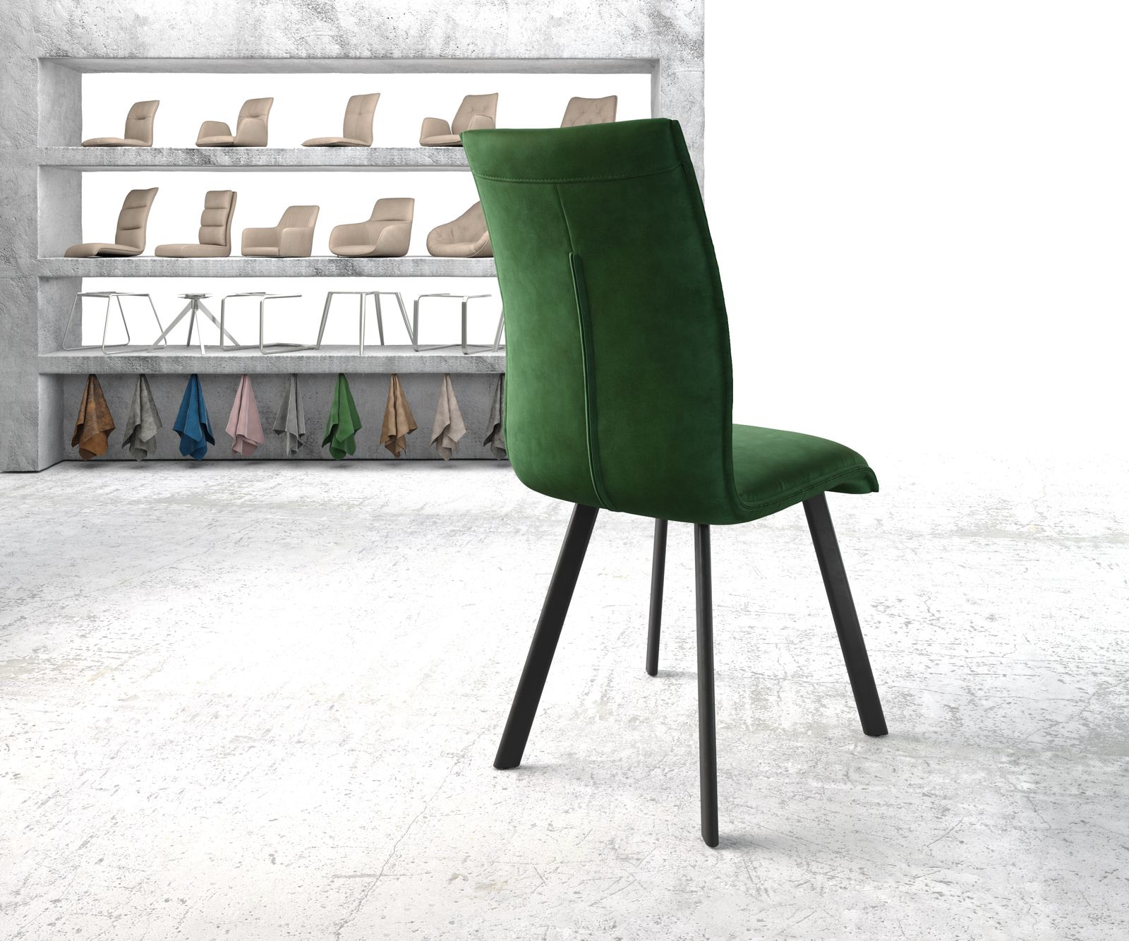 Jídelní židle Xantus-Flex Velvet Green 4-nohá oválná černá - Image 3