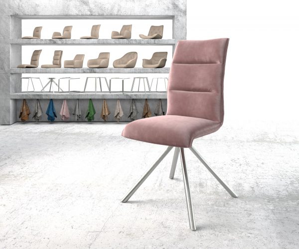 Otočná židle Xantus-Flex růžový samet křížová podnož kulatá otočná z nerezové oceli