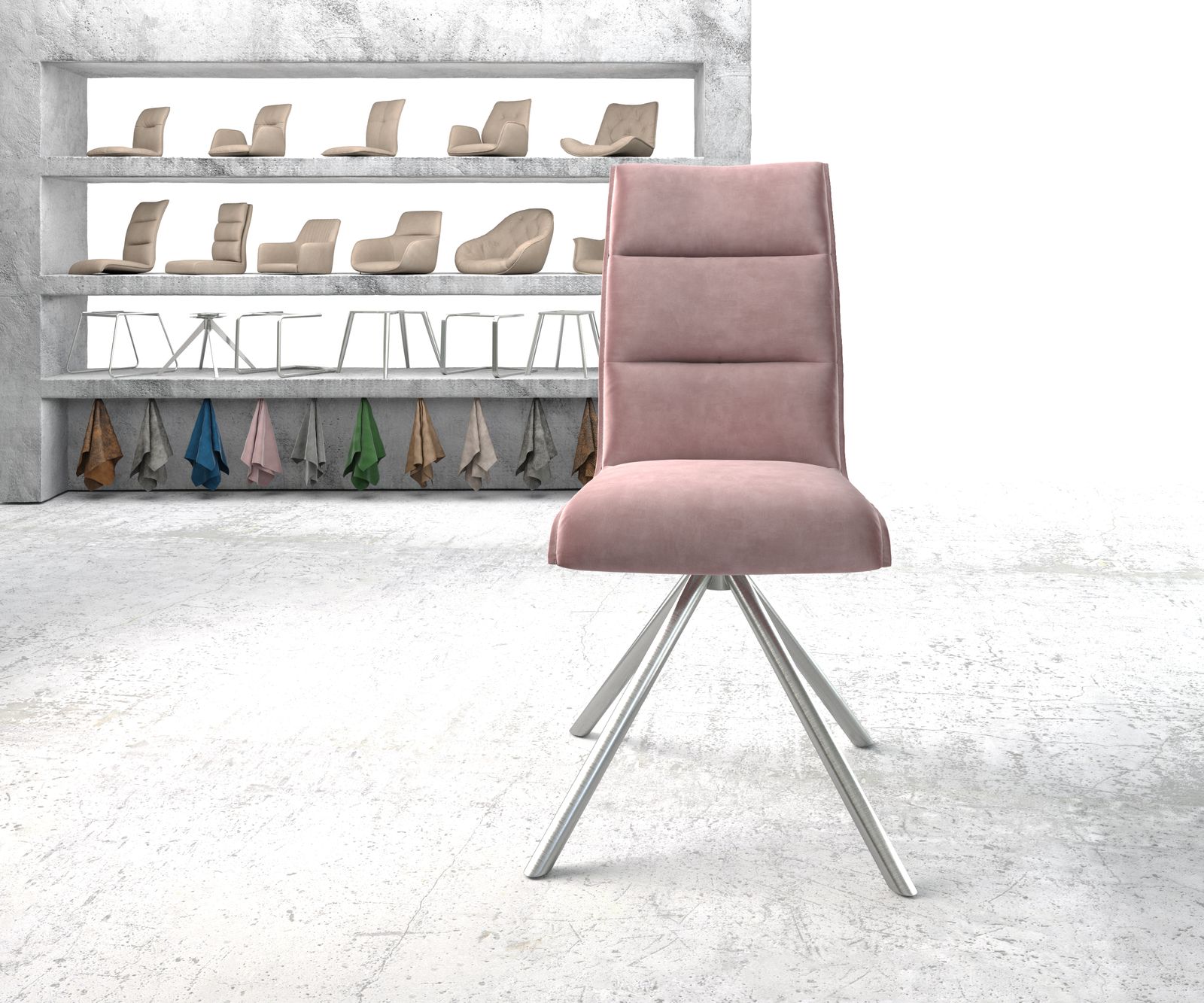 Otočná židle Xantus-Flex růžový samet křížová podnož kulatá otočná z nerezové oceli - Image 2