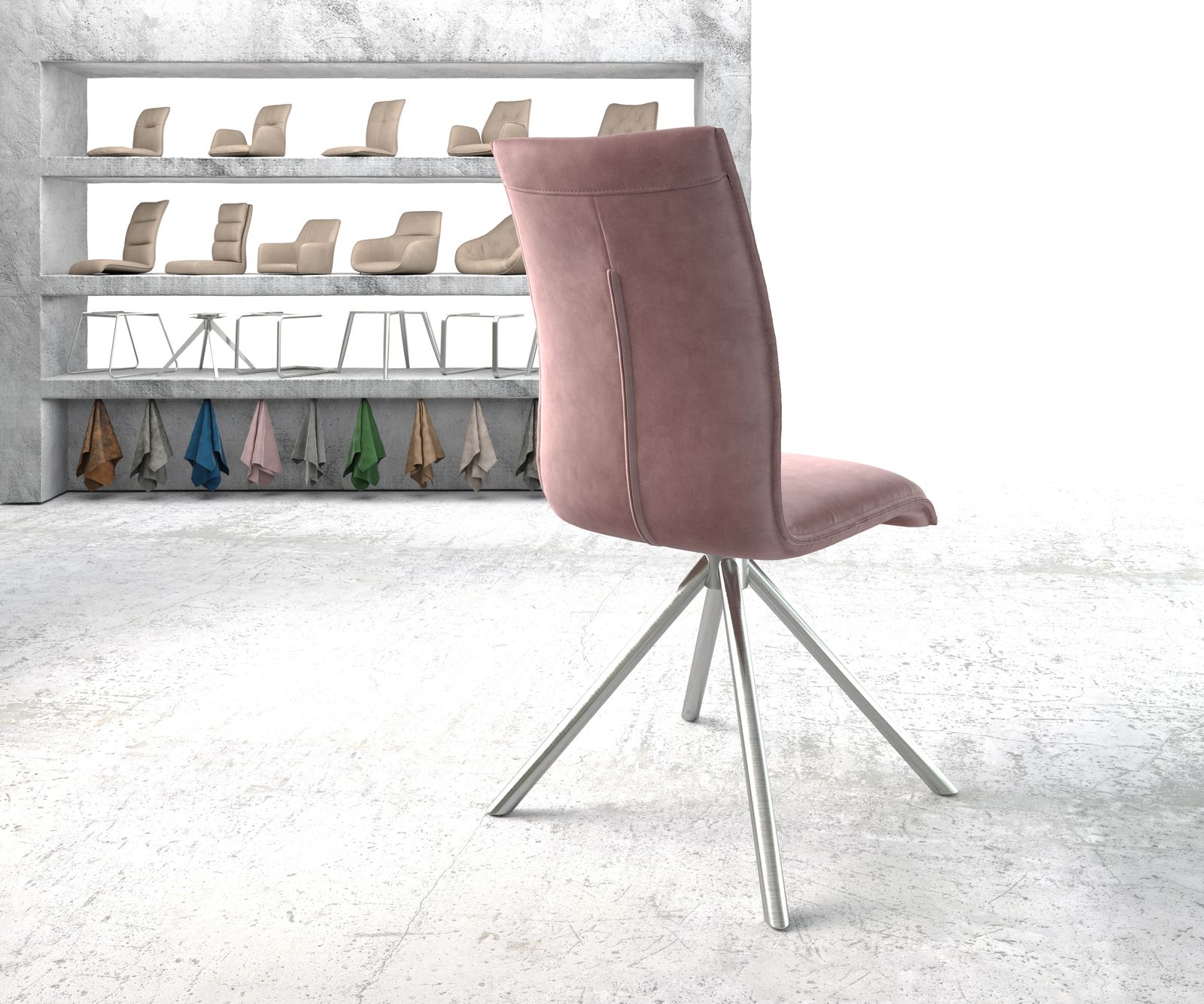 Otočná židle Xantus-Flex růžový samet křížová podnož kulatá otočná z nerezové oceli - Image 3