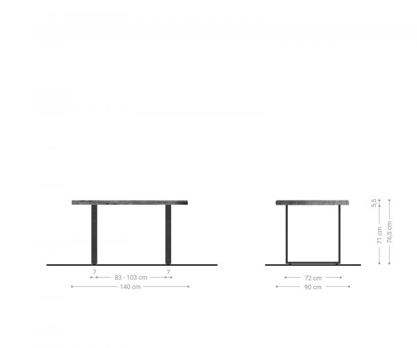 Étkezőasztal Edge 140x90 XL akác természetes fekete fém Live-Edge - Image 6