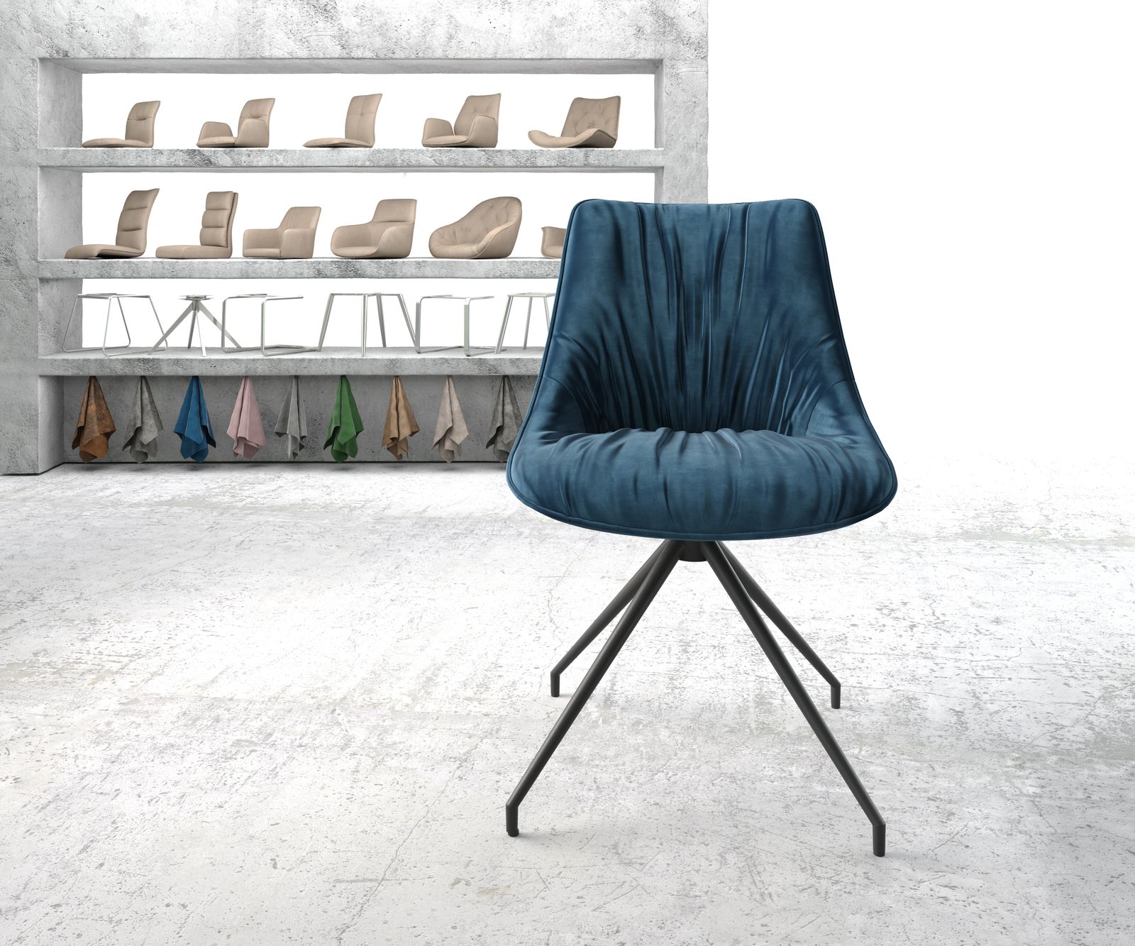 Jídelní židle Elda-Flex samet podnož modrá křížová zúžená černá - Image 2