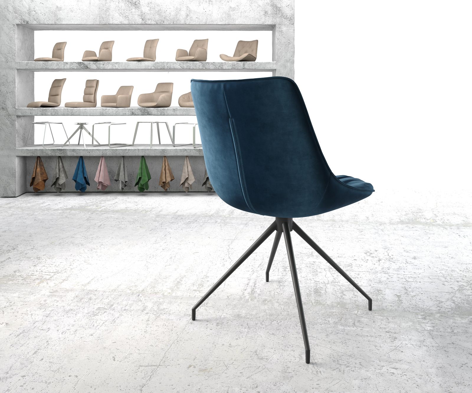 Jídelní židle Elda-Flex samet podnož modrá křížová zúžená černá - Image 3