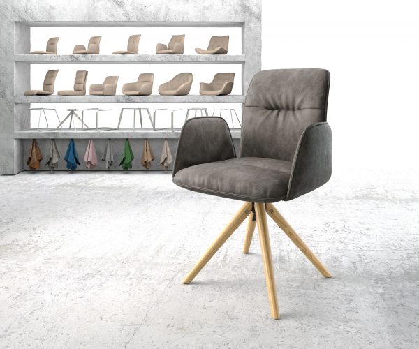 Otočná židle Vinja-Flex antracitová vintage mikrovlákno dřevěná podnož zaoblená