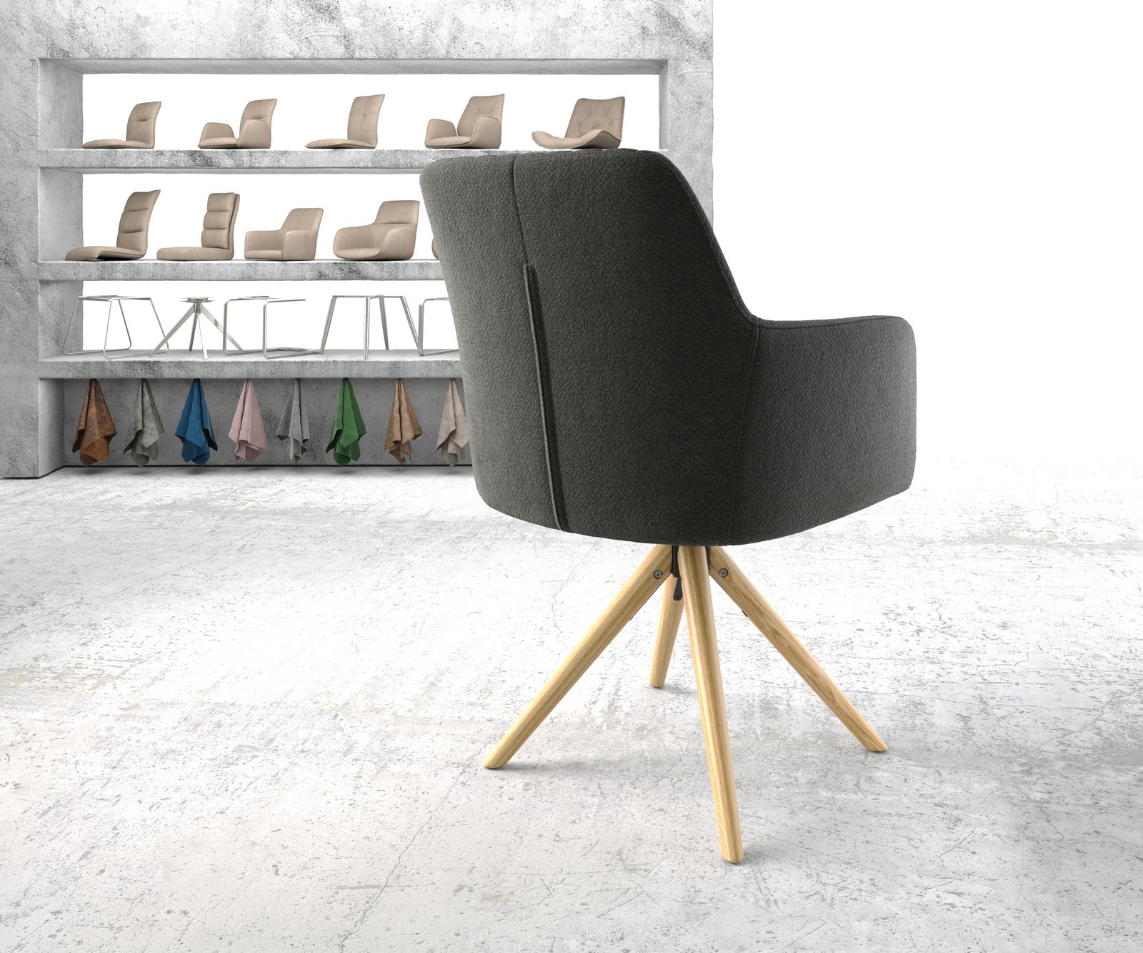 Otočná židle Greg-Flex Anthracite Textured Fabric Dřevěný rám Conical - Image 3