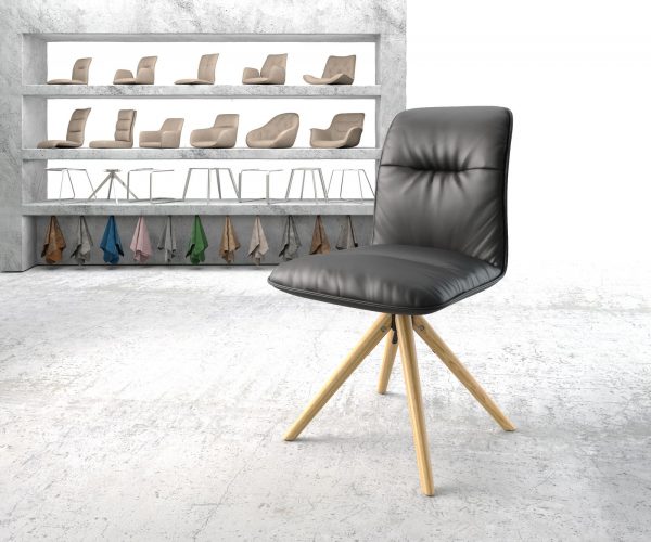 Otočná židle Vinjo-Flex Černá Pravá kůže dřevěný rám kónický