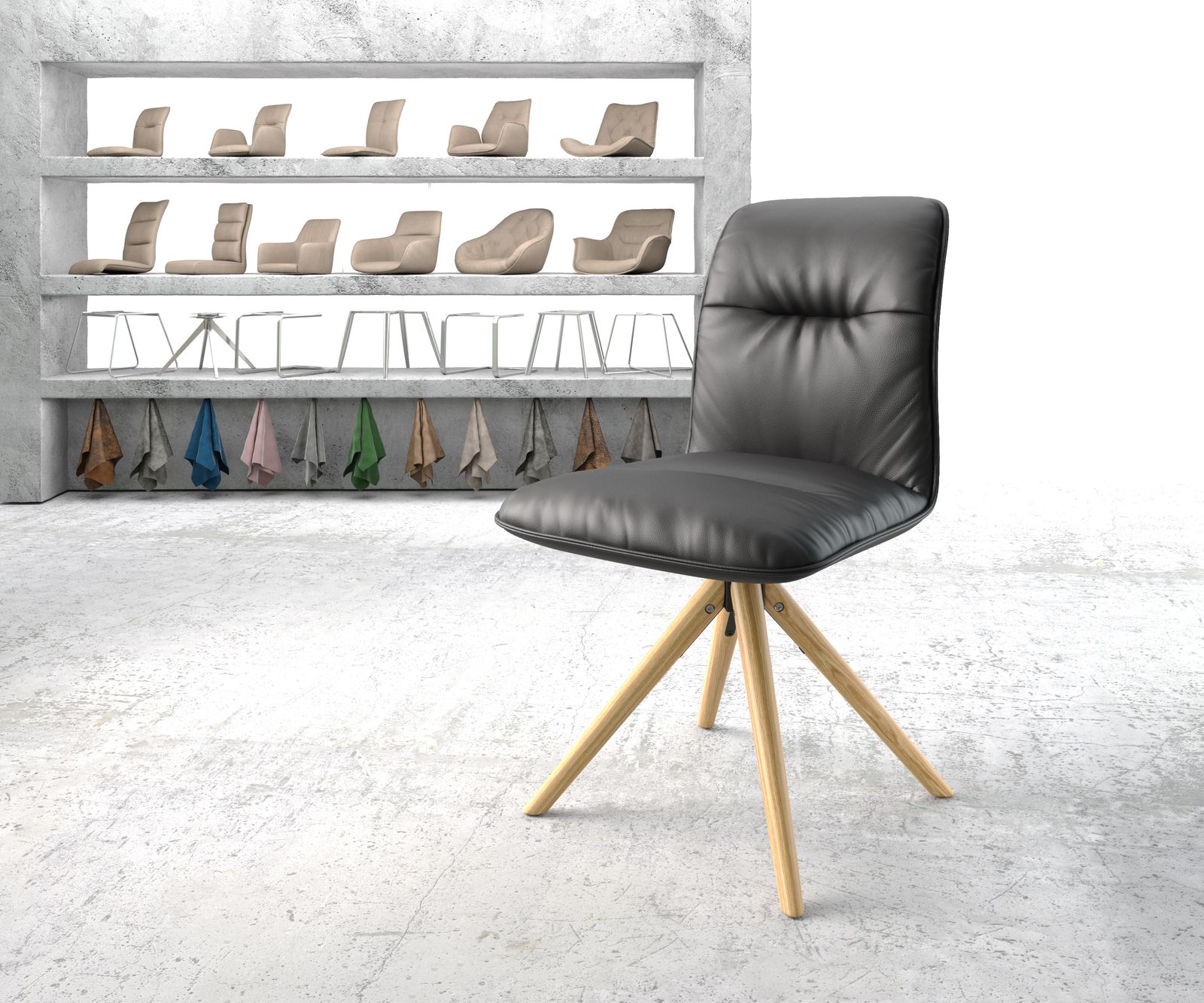 Otočná židle Vinjo-Flex Černá Pravá kůže dřevěný rám kónický