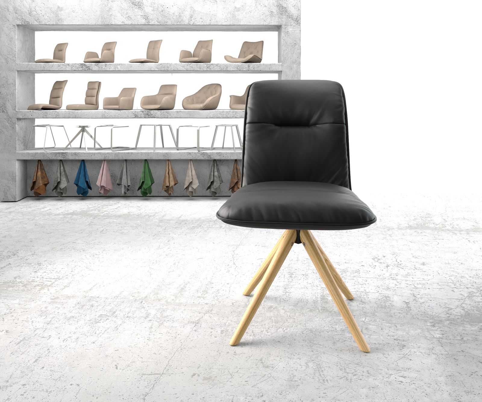 Otočná židle Vinjo-Flex Černá Pravá kůže dřevěný rám kónický - Image 2