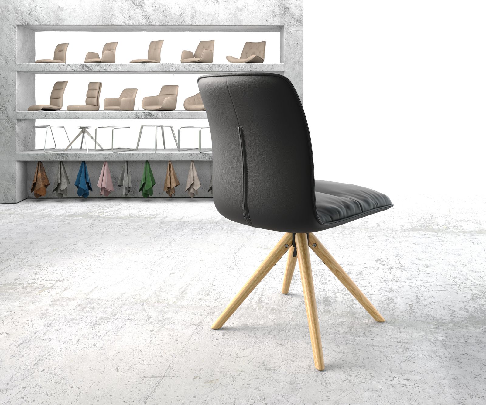 Otočná židle Vinjo-Flex Černá Pravá kůže dřevěný rám kónický - Image 3