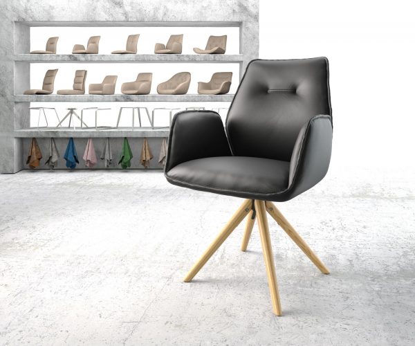 Otočná židle Zoa-Flex černá pravá kůže dřevěná podnož zaoblená otočná