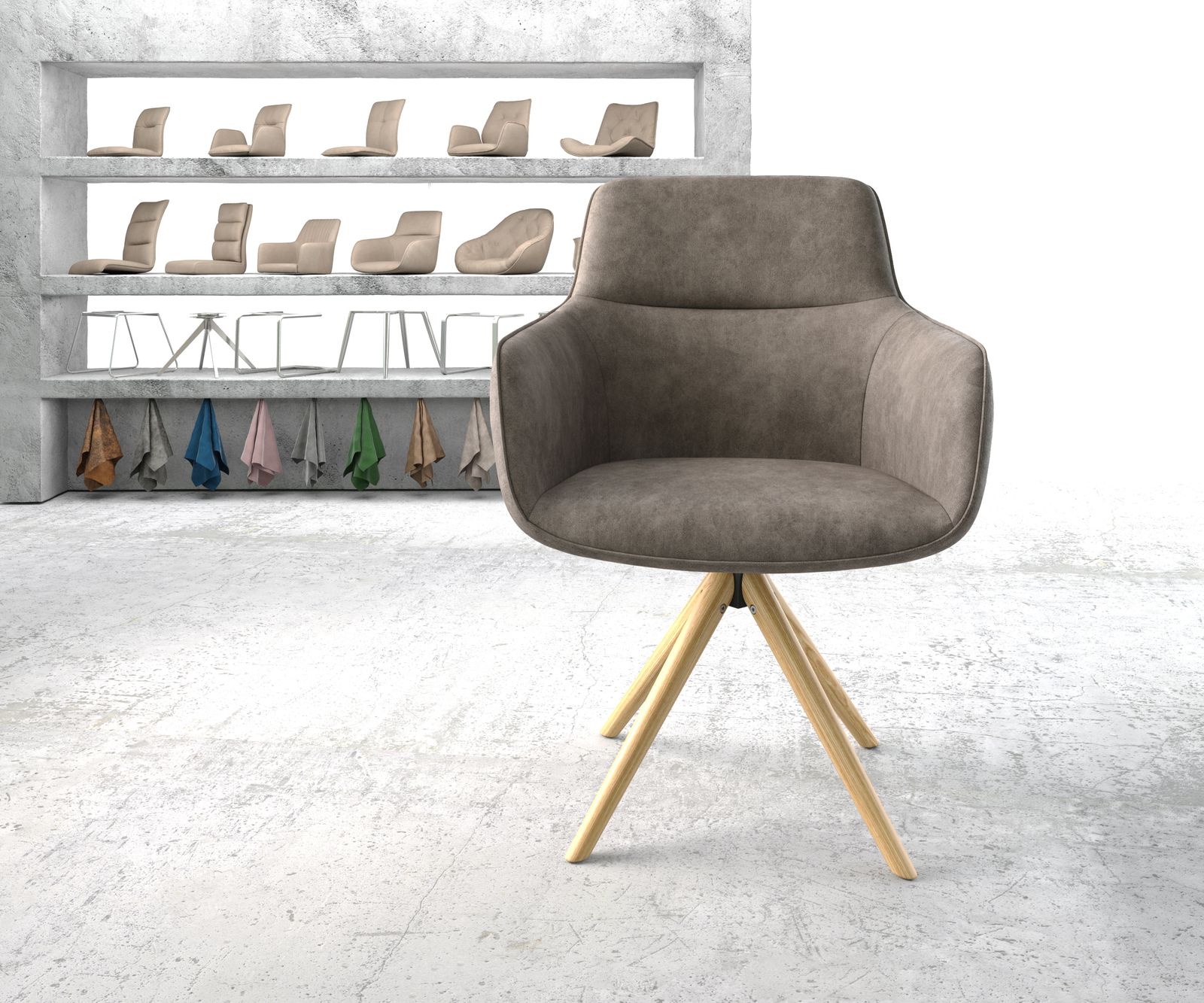 Otočná židle Pejo-Flex taupe vintage mikrovlákno dřevěná podnož zaoblená - Image 2