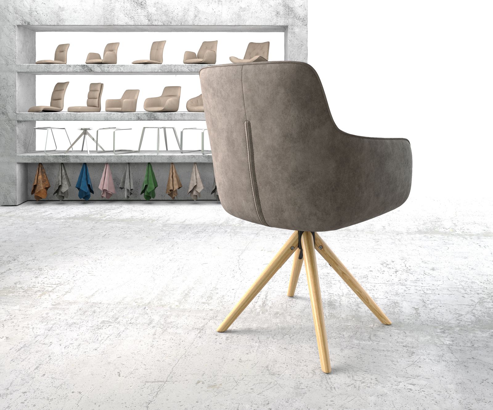 Otočná židle Pejo-Flex taupe vintage mikrovlákno dřevěná podnož zaoblená - Image 3