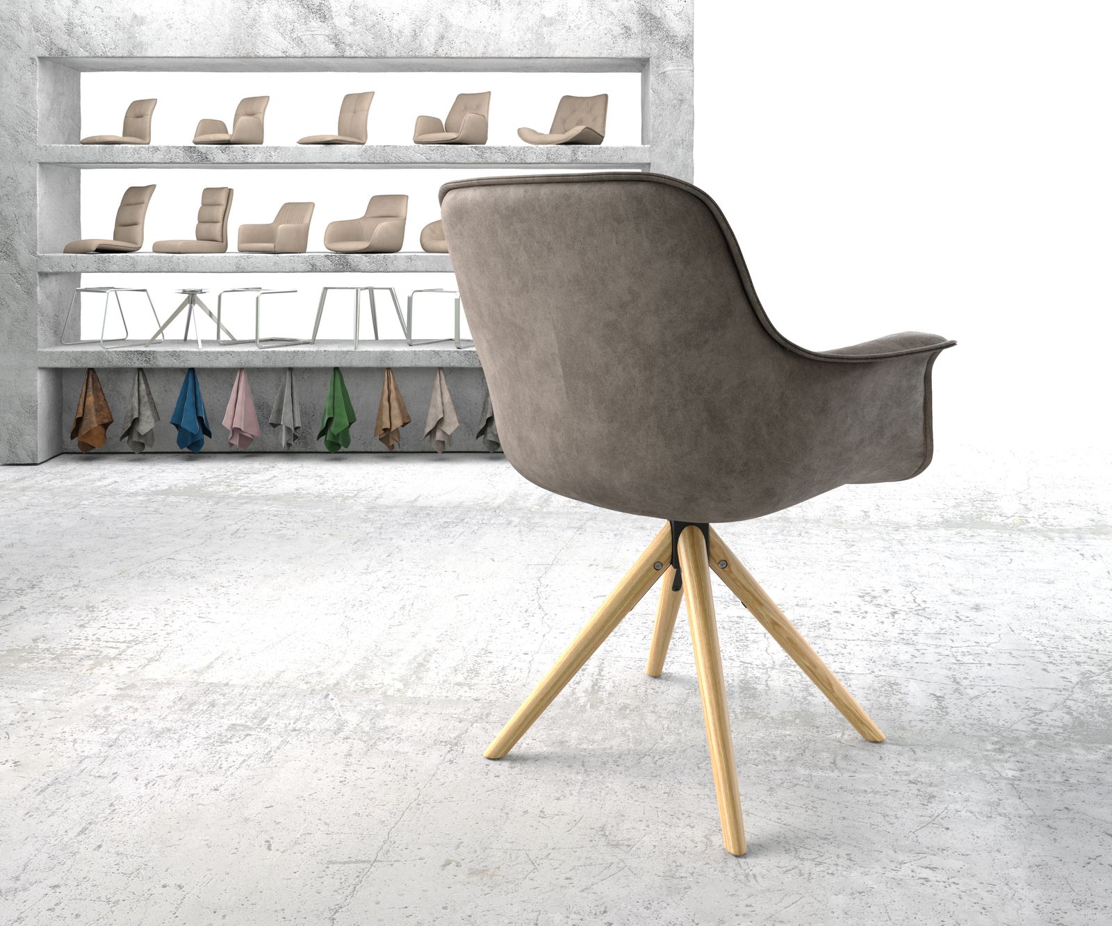 Otočná židle Kaira-Flex taupe vintage mikrovlákno dřevěná podnož zaoblená - Image 3