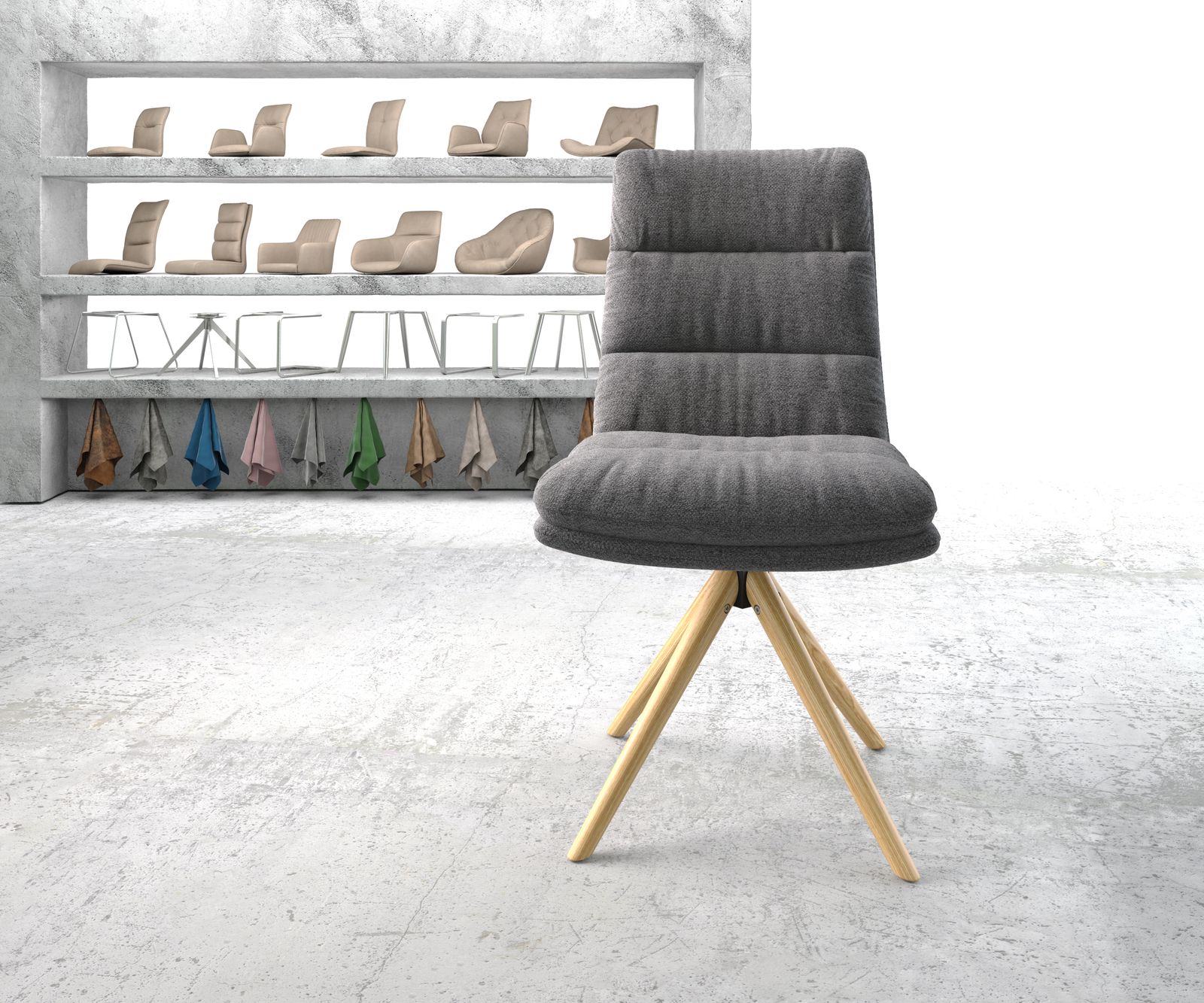 Otočná židle Abelia-Flex Texturovaná tkanina Světle šedá Dřevěný rám Kuželovitý 180° otočení - Image 2