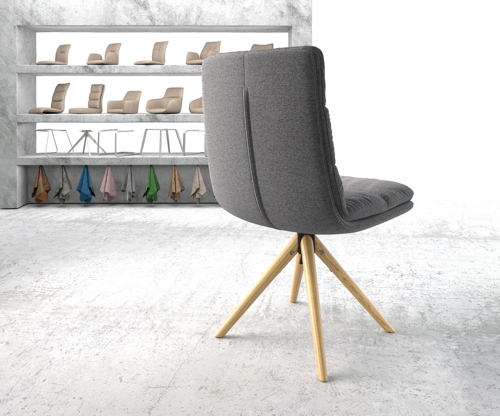 Otočná židle Abelia-Flex Texturovaná tkanina Světle šedá Dřevěný rám Kuželovitý 180° otočení - Image 3