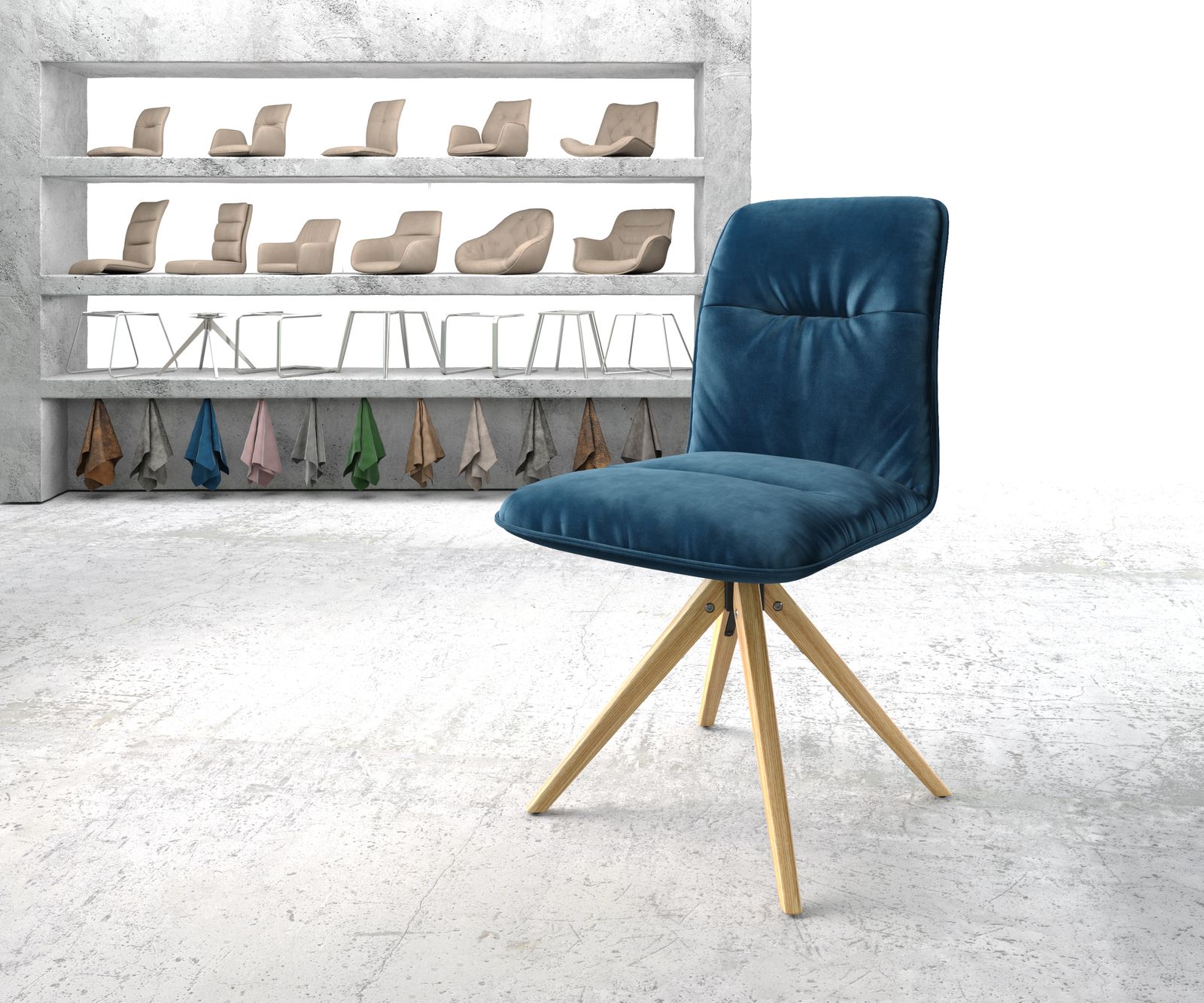 Otočná židle Vinjo-Flex Velvet Blue Dřevěný rám úhlový 180° otočný