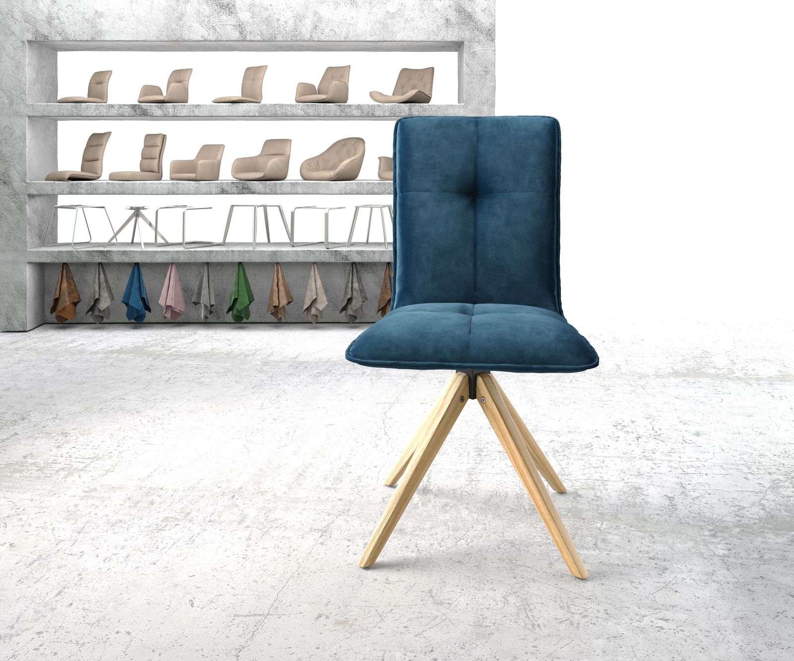 Otočná židle Maddy-Flex Velvet Blue Dřevěný rám úhlový 180° otočný - Image 2