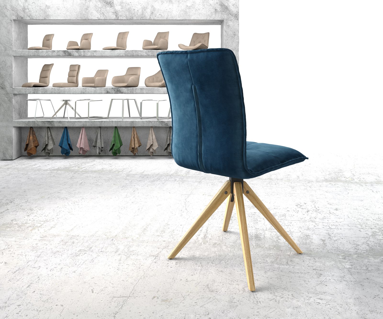 Otočná židle Maddy-Flex Velvet Blue Dřevěný rám úhlový 180° otočný - Image 3